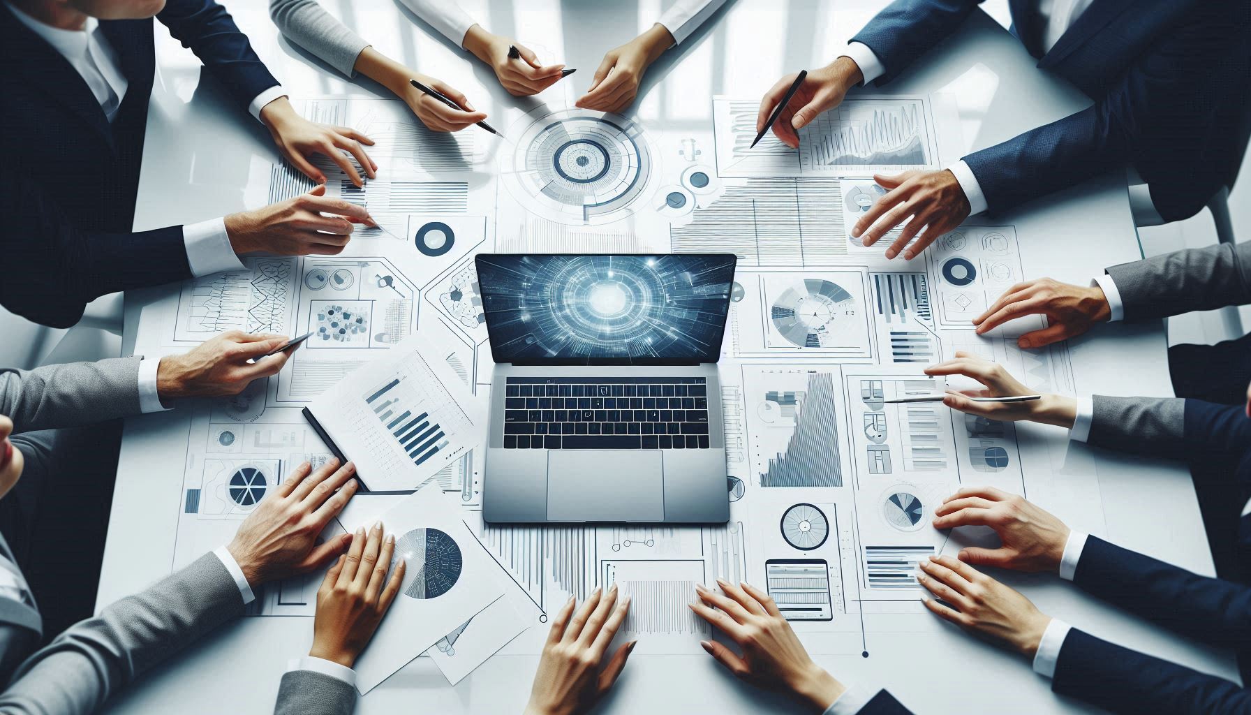 About Laptop in the center of a group of people